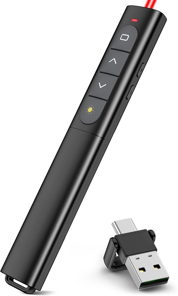 USB Type C Wireless Presentation Clicker with Red Laser Pointer
