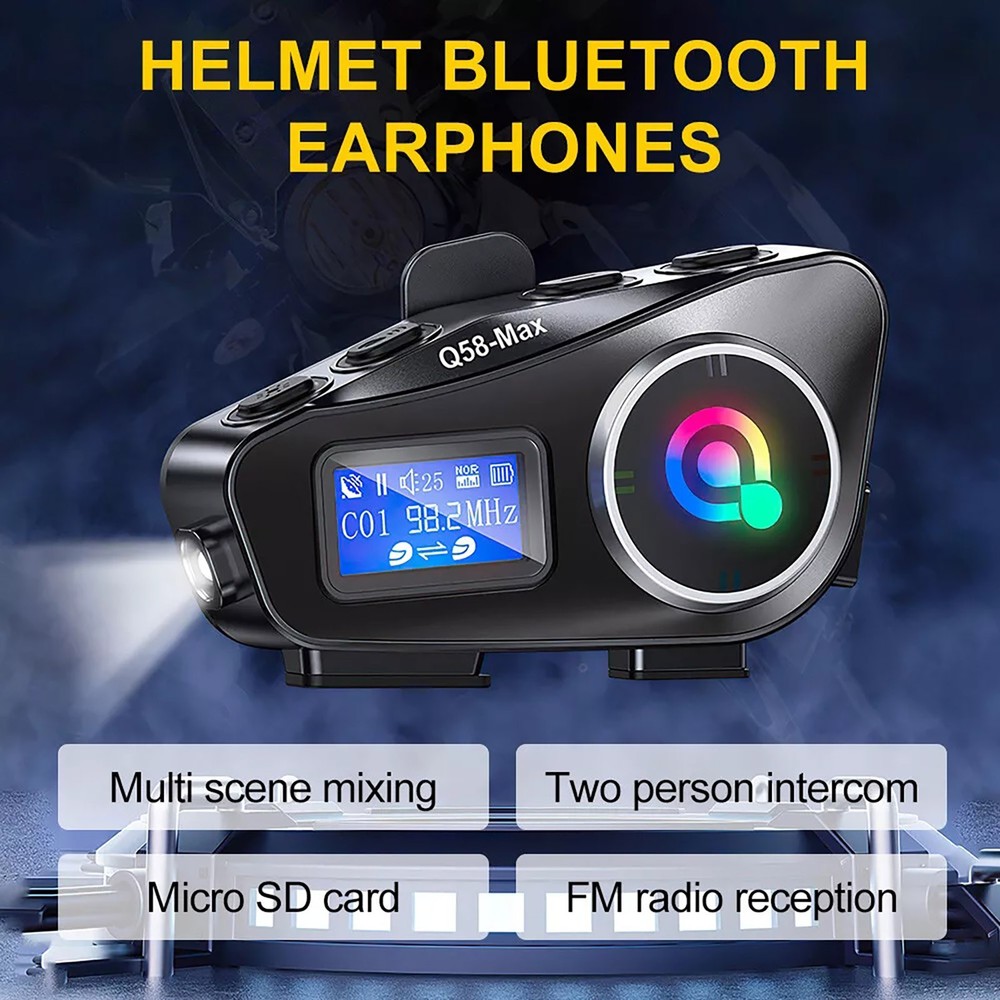Motorcycle Intercom Helmet Bluetooth Headset LCD Waterproof double back clip