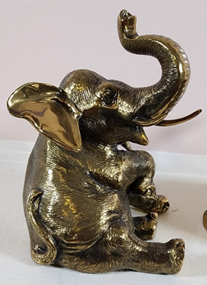 Vintage Elephant Bookends Gold Tone