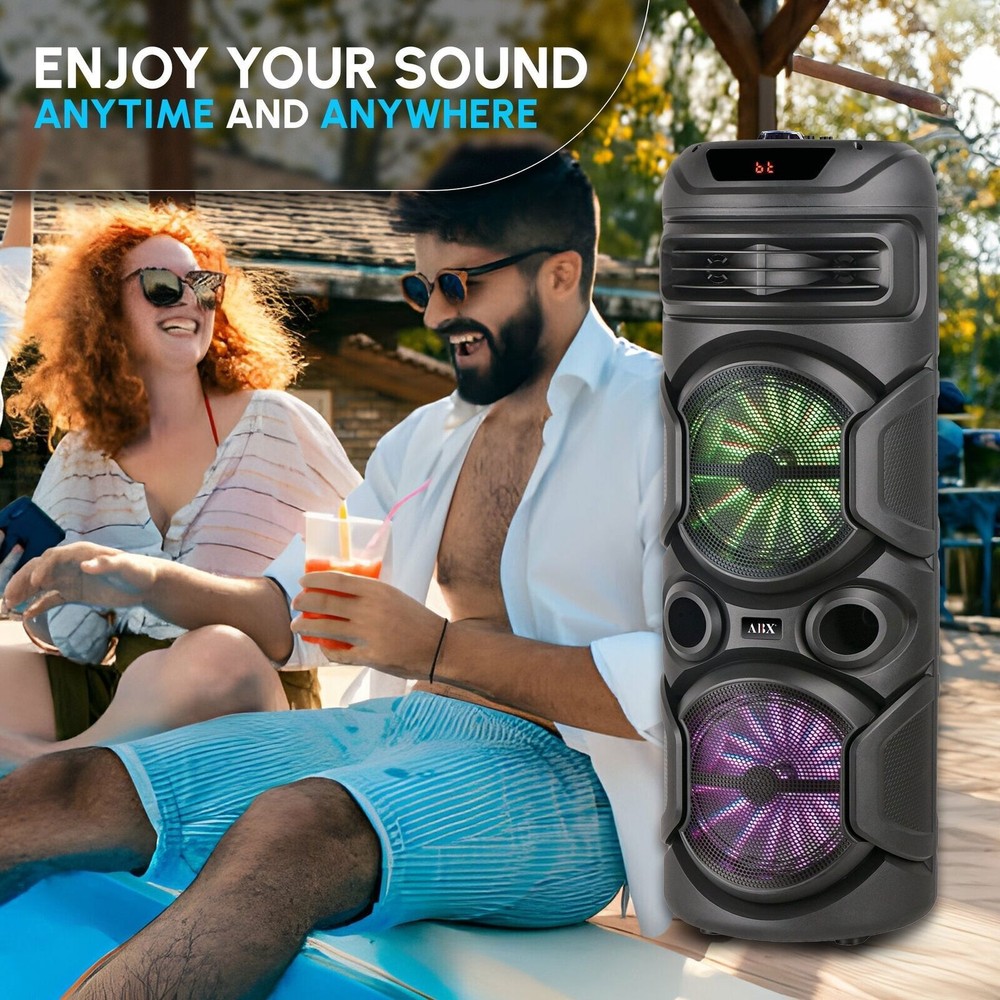 1800W Dual 8" Rechargeable Bluetooth Wireless Bluetooth Speaker with Mic & Light