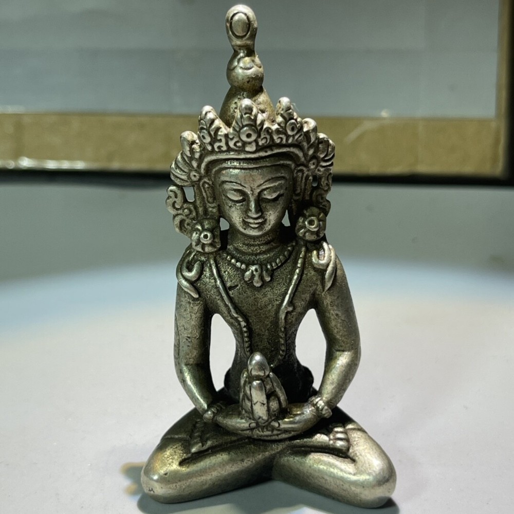 Antique Bronze Sculpture Solid White Bronze Longevity Buddha Small Ornaments