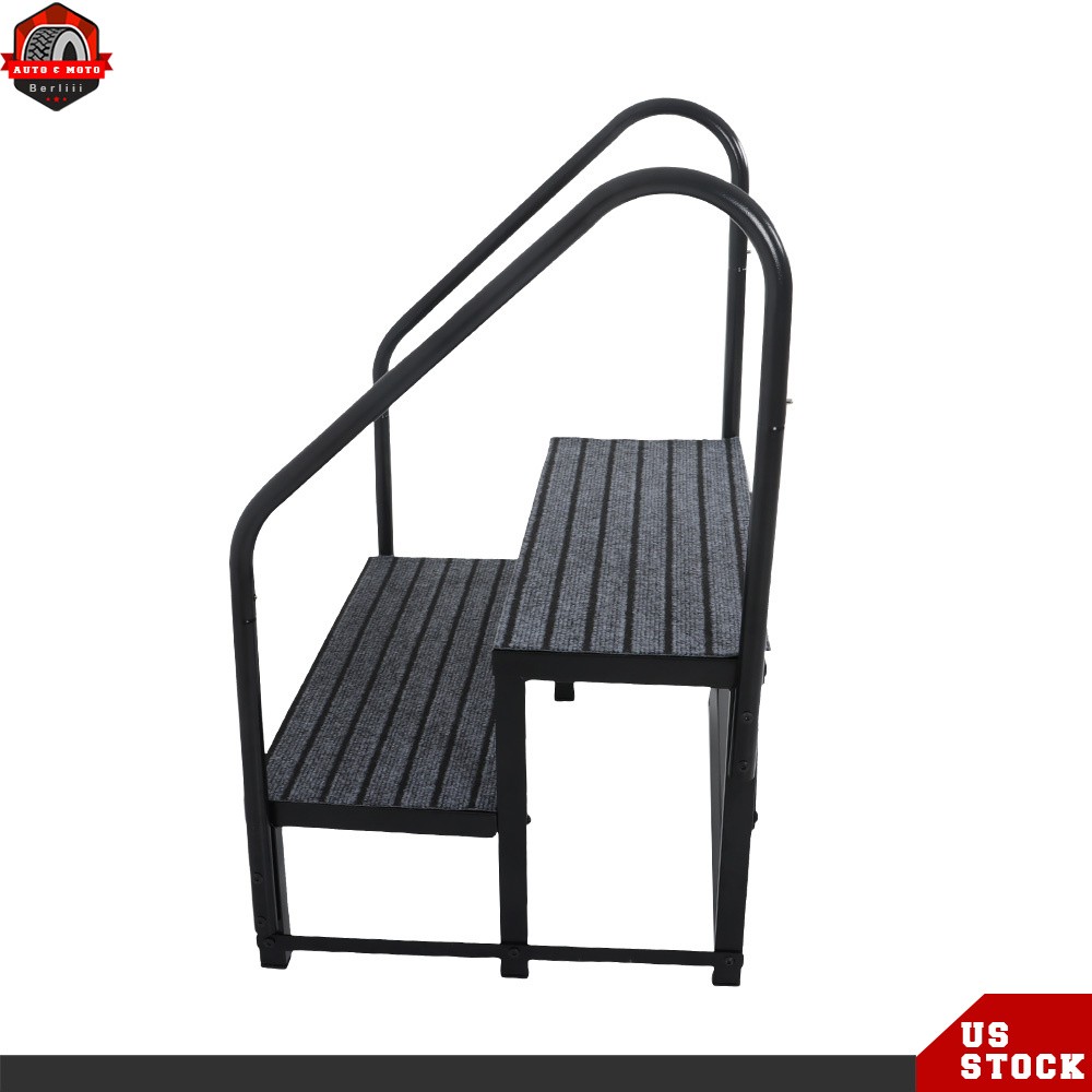 660 lbs Load Capacity For Trailers 2 Step RV Steps with 2 Handrails w/Step Mat