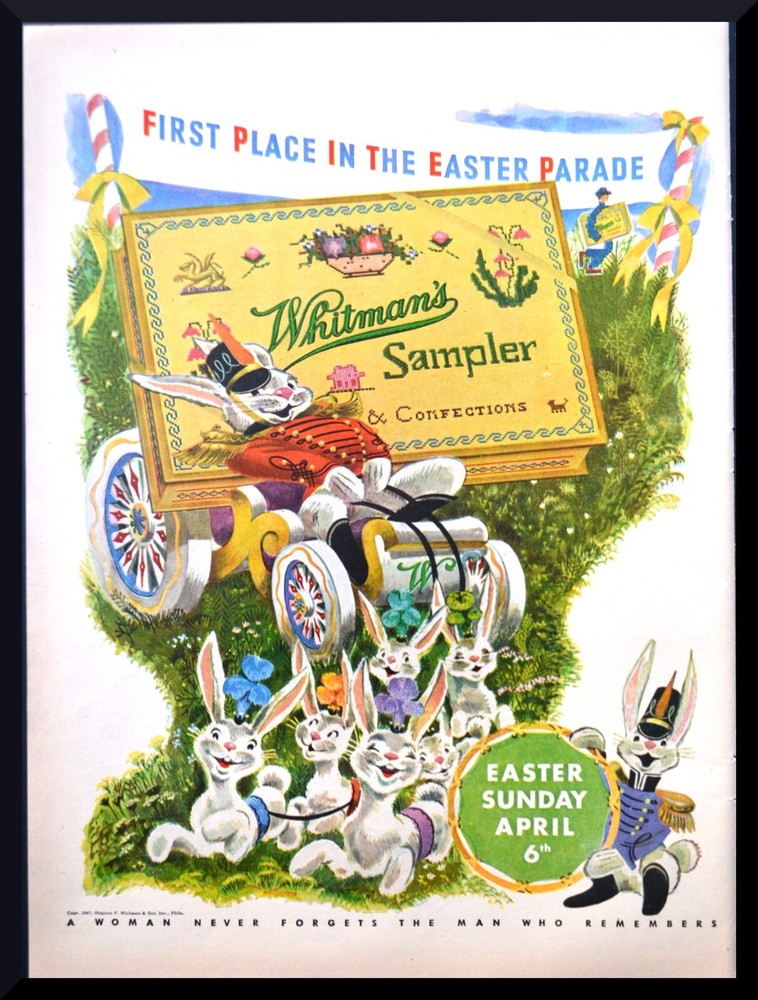1947 PRINT AD WHITMAN'S SAMPLER CANDY CHOCOLATES Easter Bunny Easter Parade