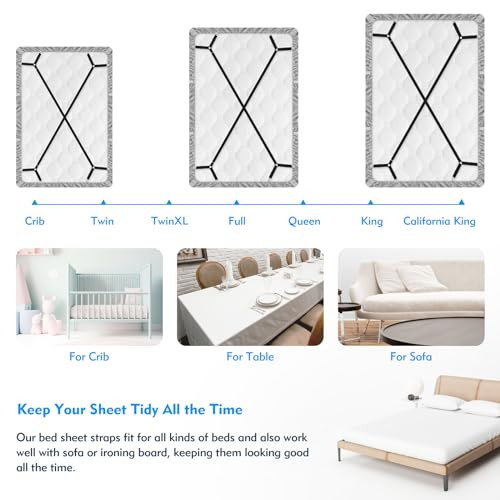 Bed Sheet Straps, 2Pcs Elastic Adjustable Bed Sheet Holder Straps, Fitted