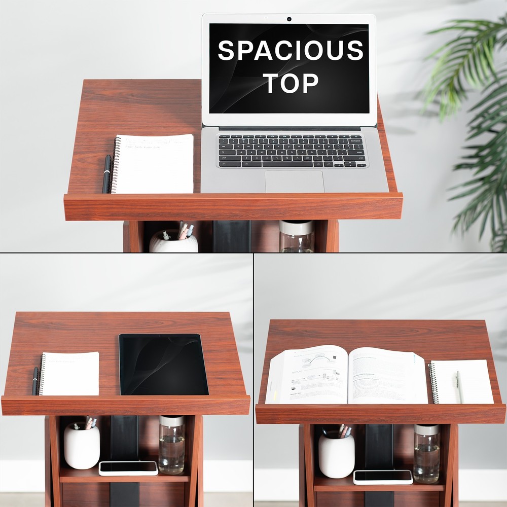 VIVO Pneumatic Height Adjustable Podium, Dark Walnut