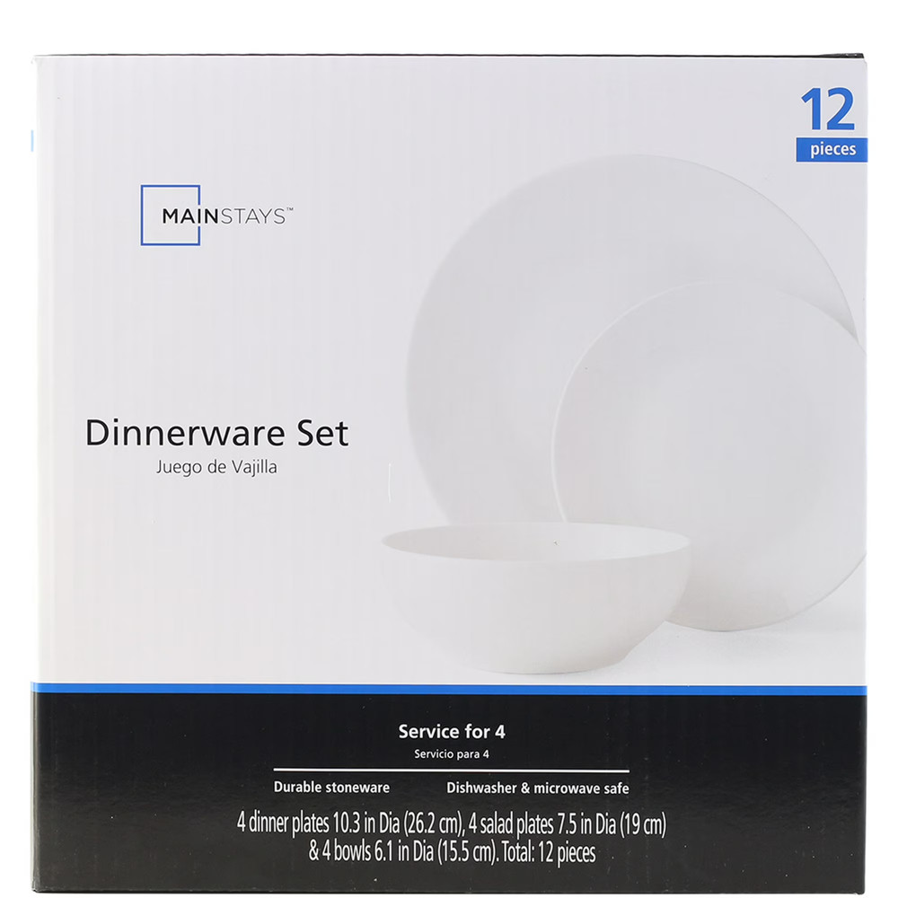 Glazed White Stoneware Dinnerware Set, 12-Pieces