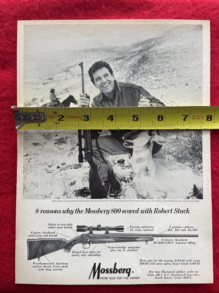 Vintage 1968 Print Ad Mossberg 800 Rifle Robert Stack Actor Advertisement