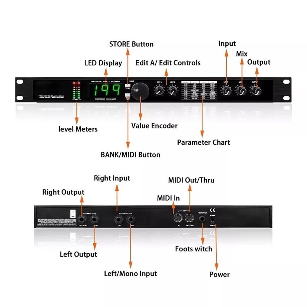 Pro Digital Reverb Multi Effect Dsp Processor Audio Equalizer Vocal Mic