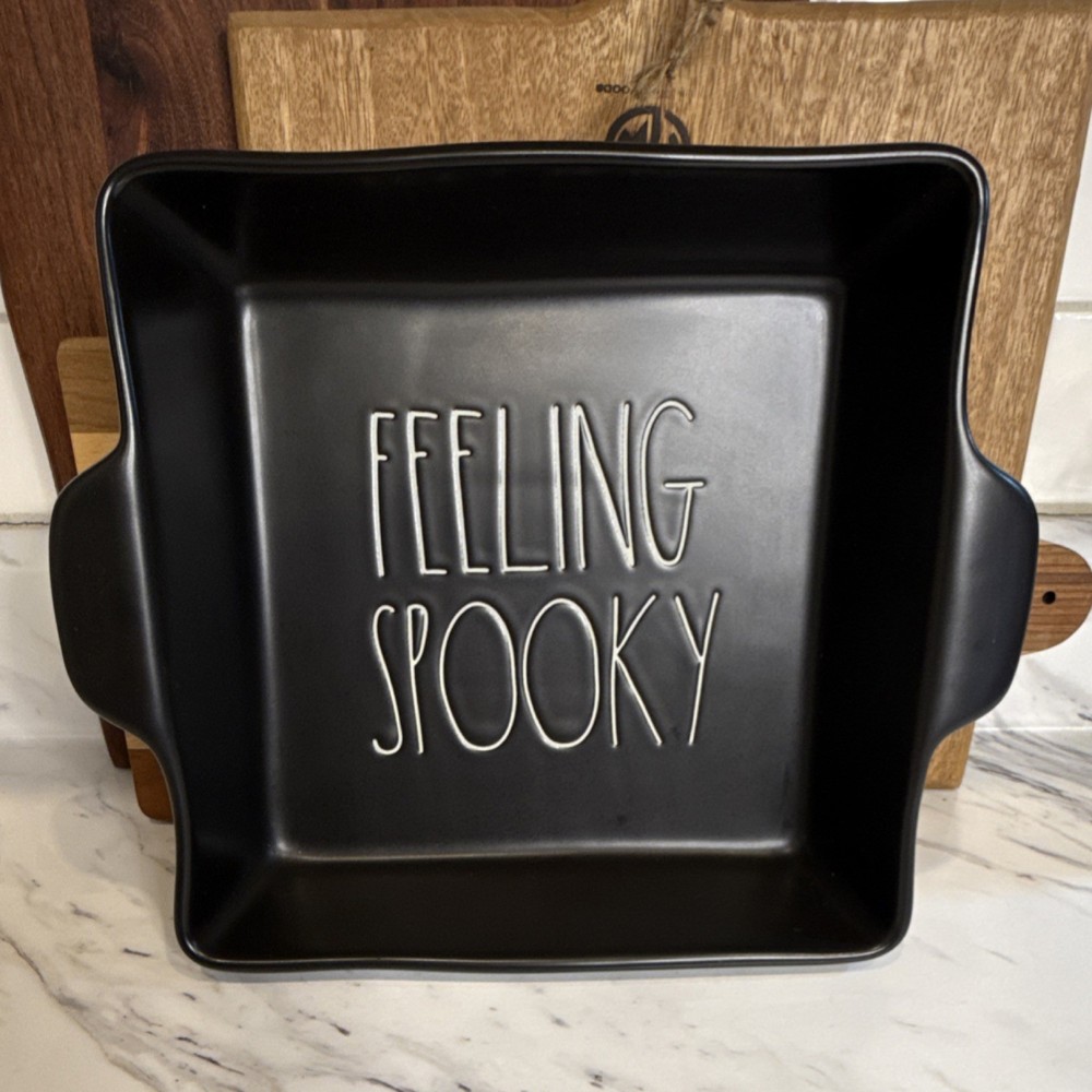 Rae Dunn Black Square Ceramic Baking Dish 'Feeling Spooky'