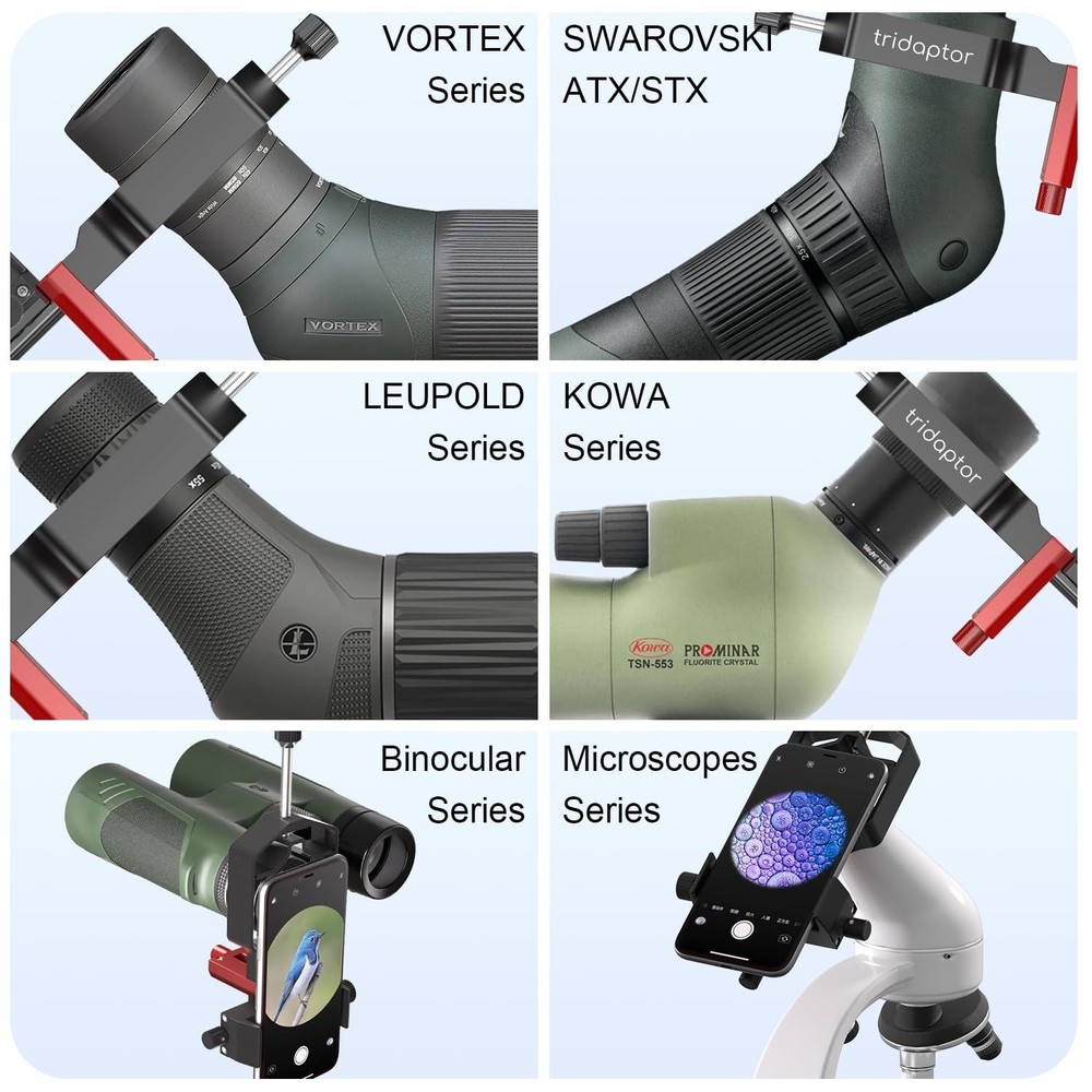 tridaptor - Universal Phone Scope Digiscoping Adapter|High-Precision XYZ Meta...
