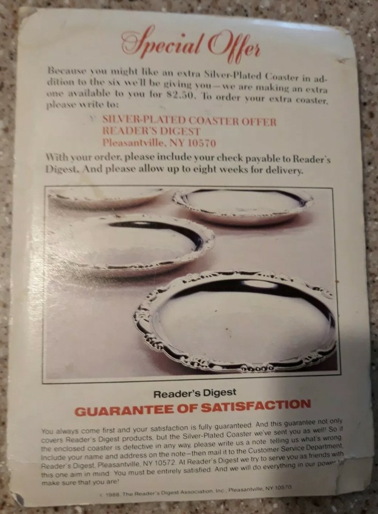 1988 Vintage Readers Digest Exclusive Silver Plated Coaster Italy Replacement pc