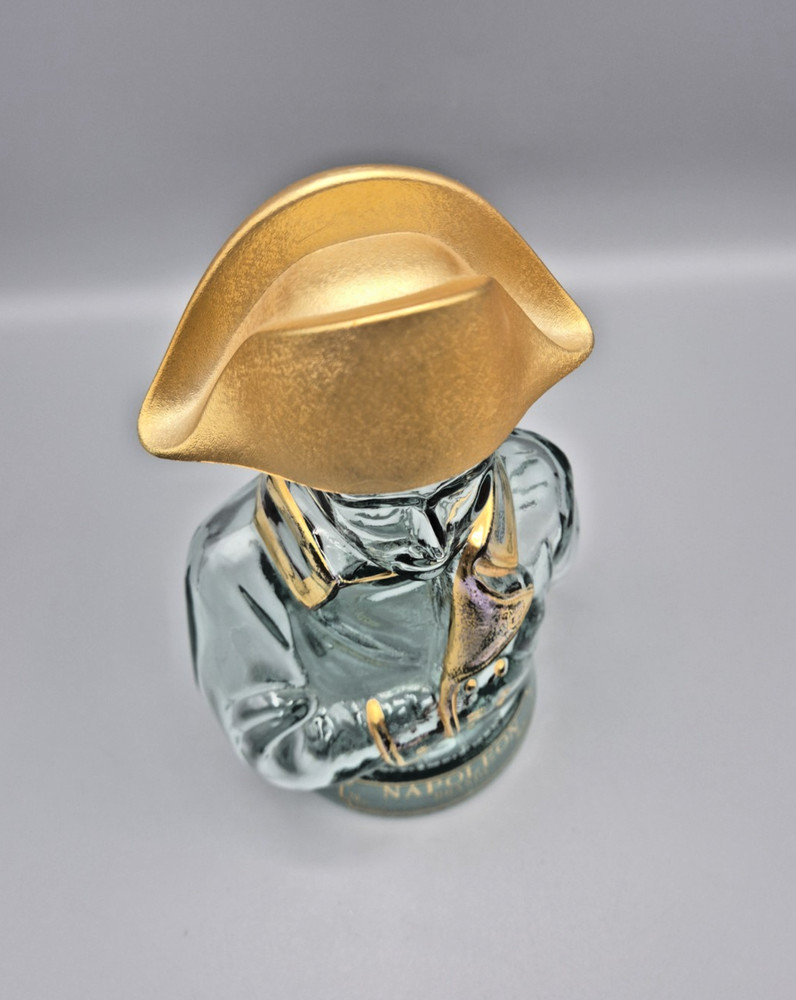 Napoleon Bust 70cl Glass Empty Brandy Bottle, Clear & Gold (JS3)