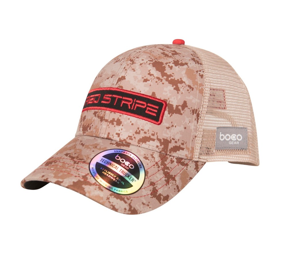 🔥 BOCO Gear Red Stripe Technical Trucker Cap – Built for Runners & Active Life