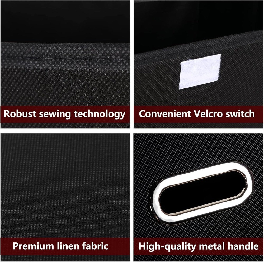 Fabric Storage Cube Bins Foldable Organizer Container Collapsible (Black, 3 Pcs)
