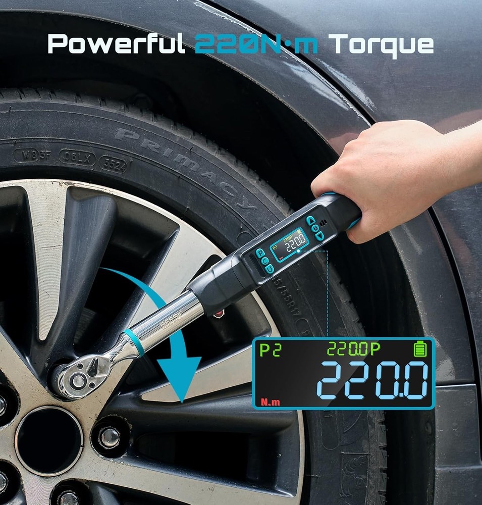 Versatile 3/8" Digital Torque Wrench with Multi-Unit Display & Protective Case