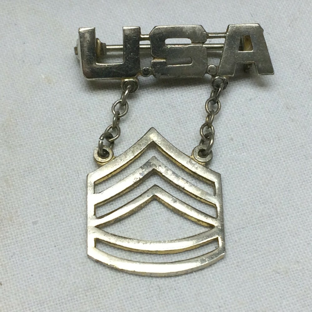 Vintage Sterling USA Military Pin Sergeant