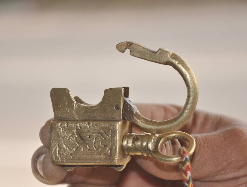 2 Pc Vintage Brass Engraved Handcrafted Different Shape Screw Padlocks