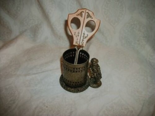 Vintage Filigree Ormolu Cherub Vanity Jar 1920s Celluloid Handle Scissors