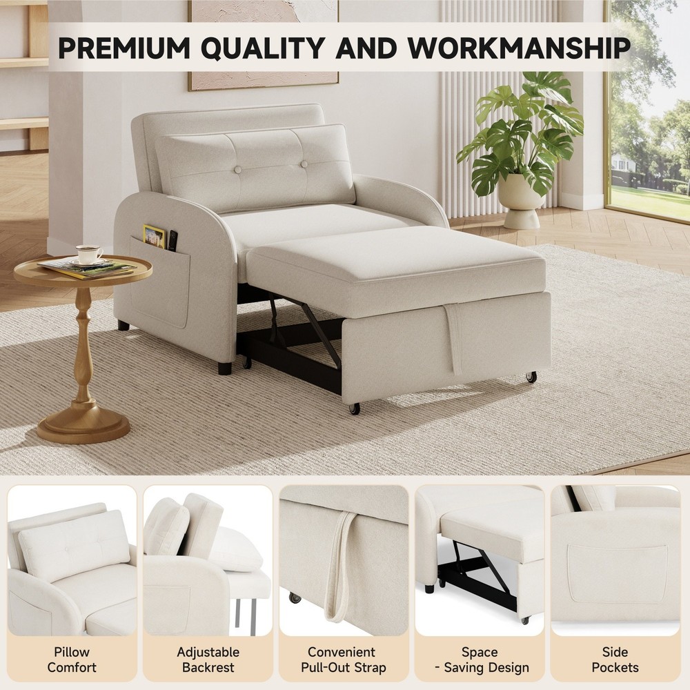 Modern Convertible 3-in-1 Sleeper Sofa Bed Folding Pull Out Bed for Small Space