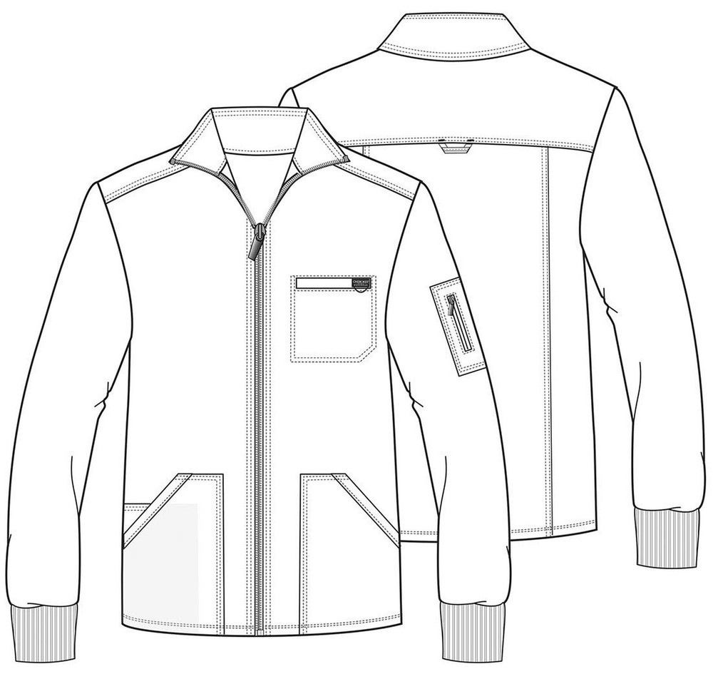 Cherokee Scrub Jacket Men's Zip Front Jacket with 5 Pockets, Bungee Loop, Rib...