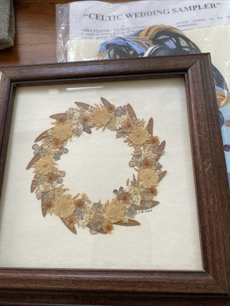 Framed & Signed Botanical Art All Natural Elements 7.5” Square