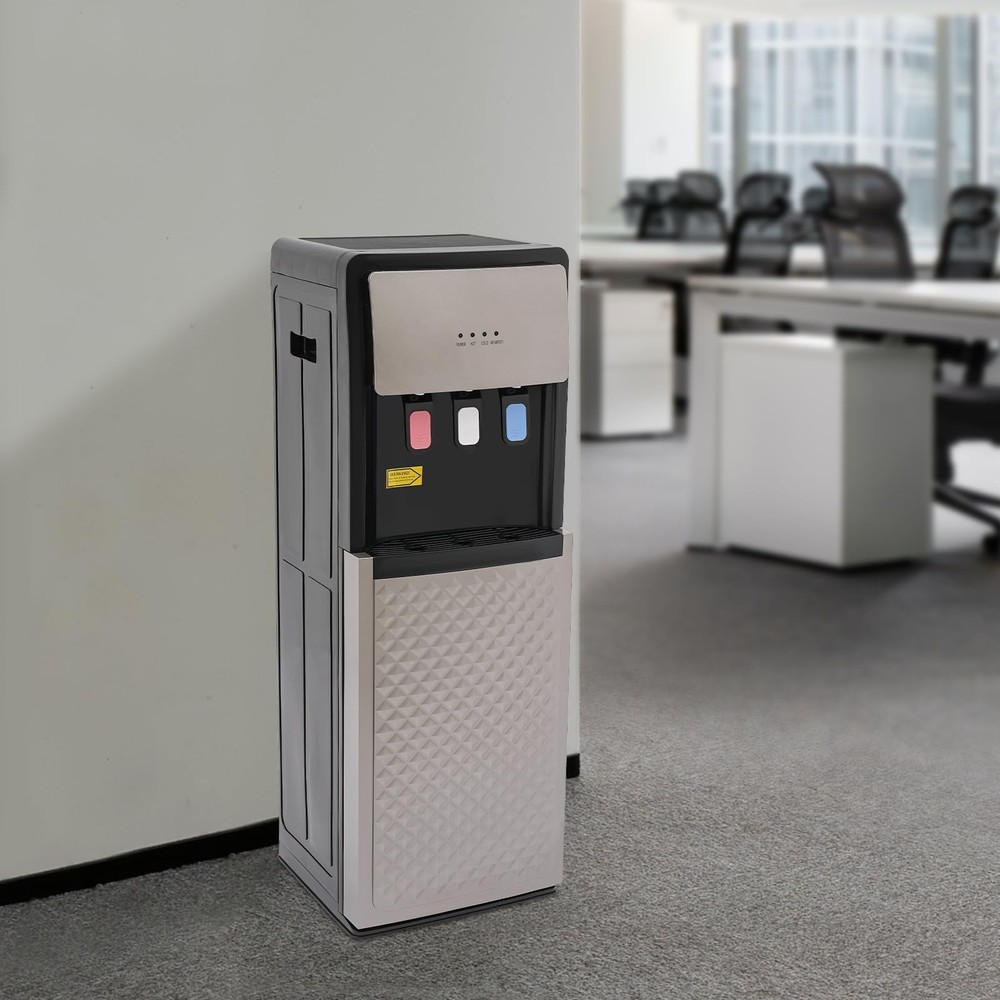 Water Cooler Bottom Loading Dispenser 3 Temp Hot Cold Room 5 Gallon Silver Gray