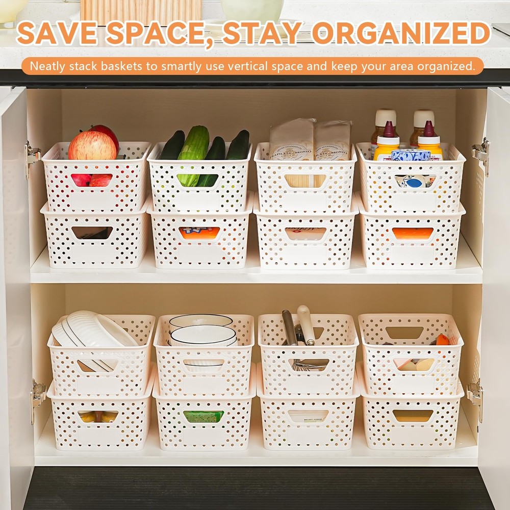 10 Pack Plastic Storage Bins with Lids, Stackable Plastic Storage Baskets for...