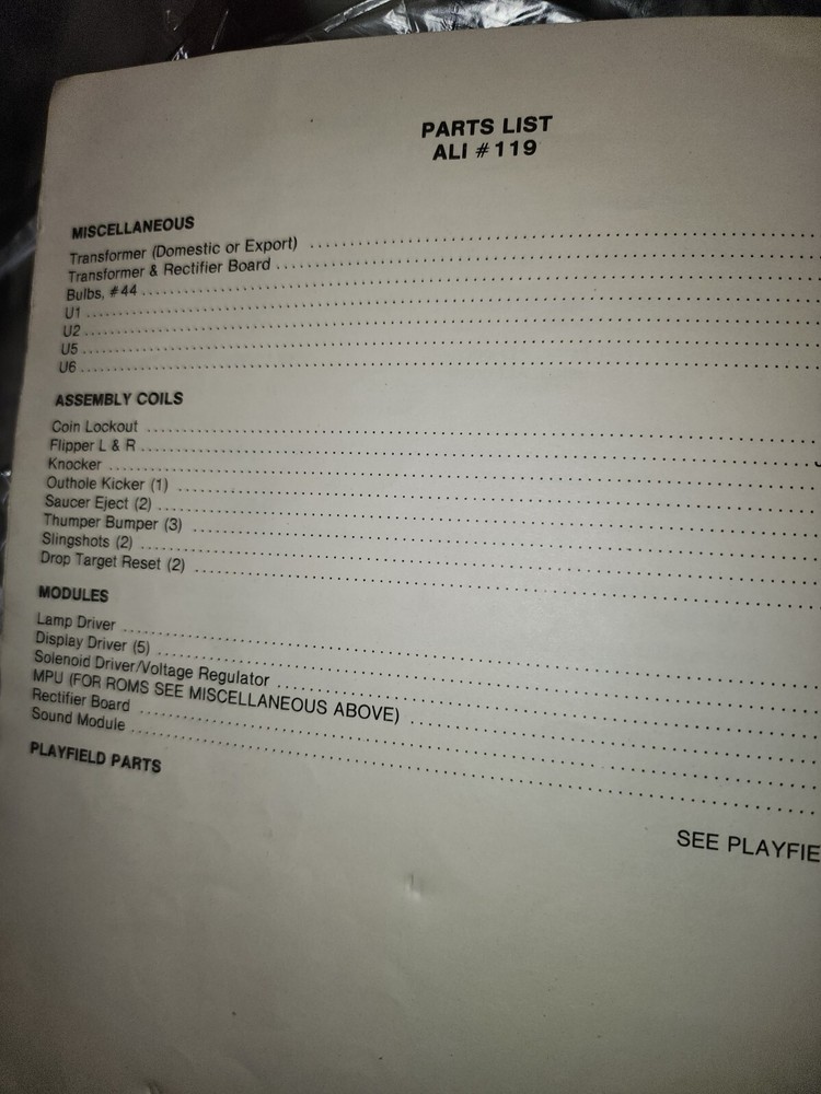 Ali Pinball Manual W/ Schematics Stern *missing Front & Back Covers*