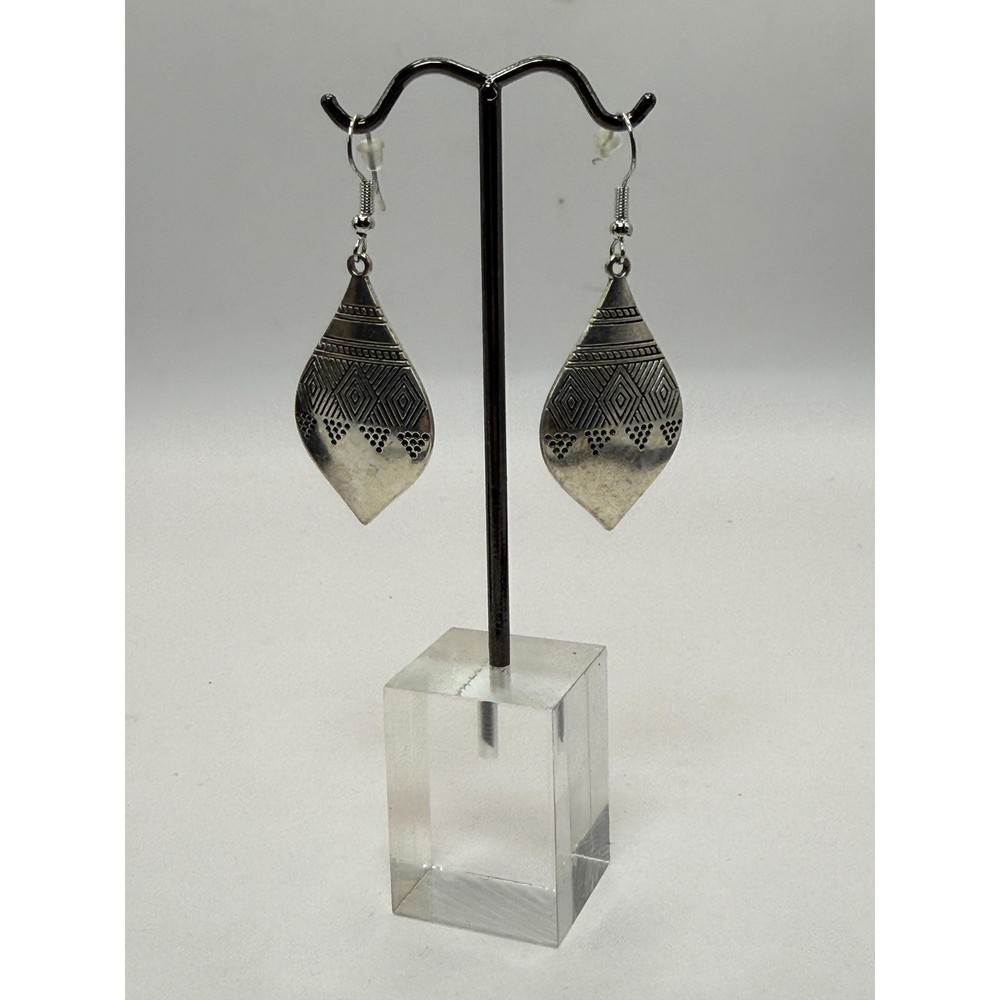 Boho Silver Tone Dangle Earrings Lot Turquoise Style & Geometric Pair