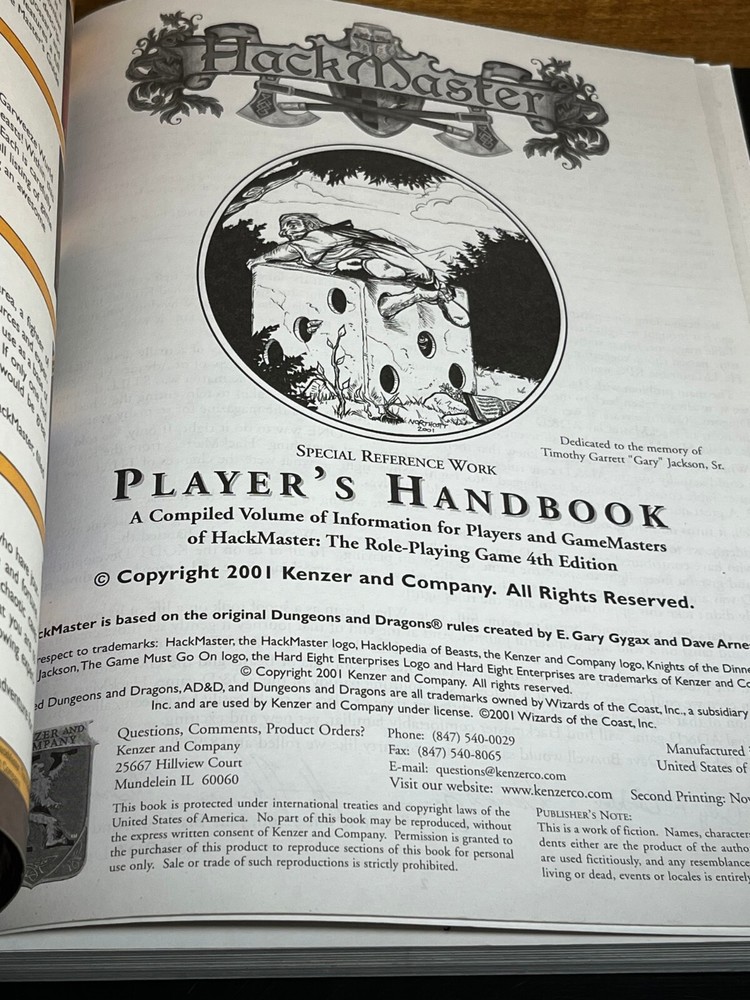 Dungeons Dragons HACKMASTER Player's Handbook Hacklopedia Kenzer Lot Hack Master