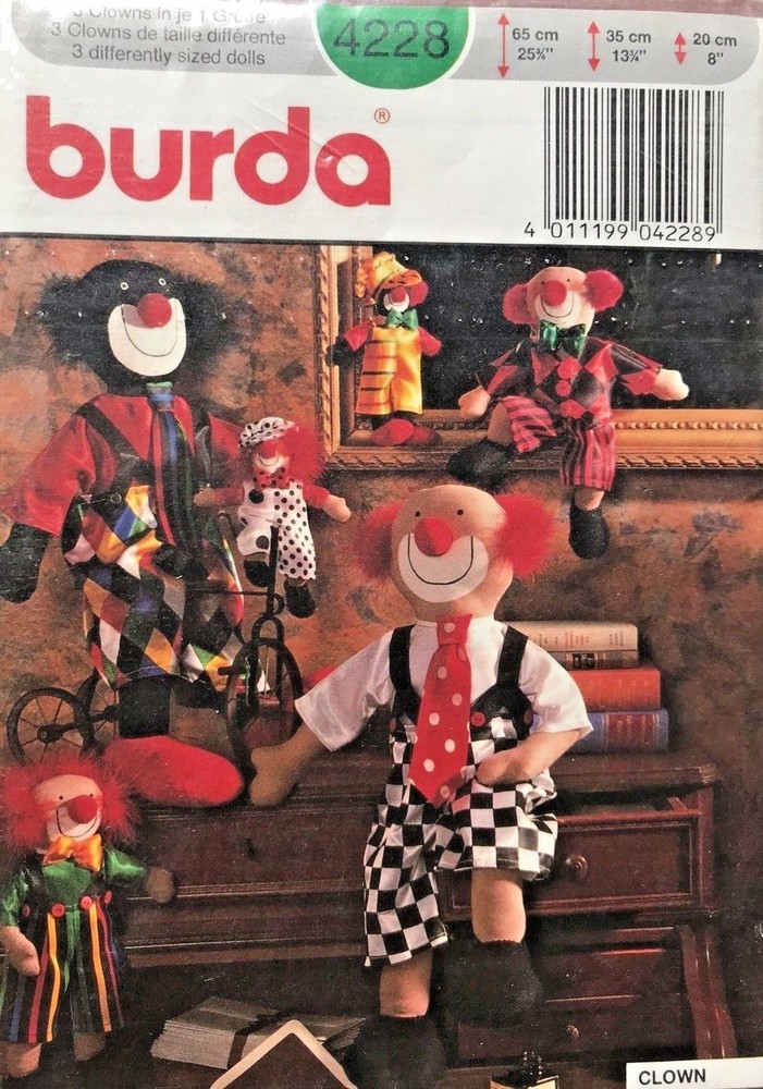 Burda Stuffed Toys Clown Pattern 4228 UNCUT