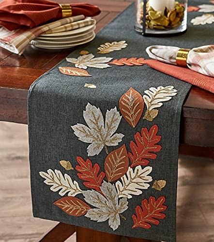 Fall Table Décor Embroidered Tabletop for Table Runner, 14x70" Autumn Leaves