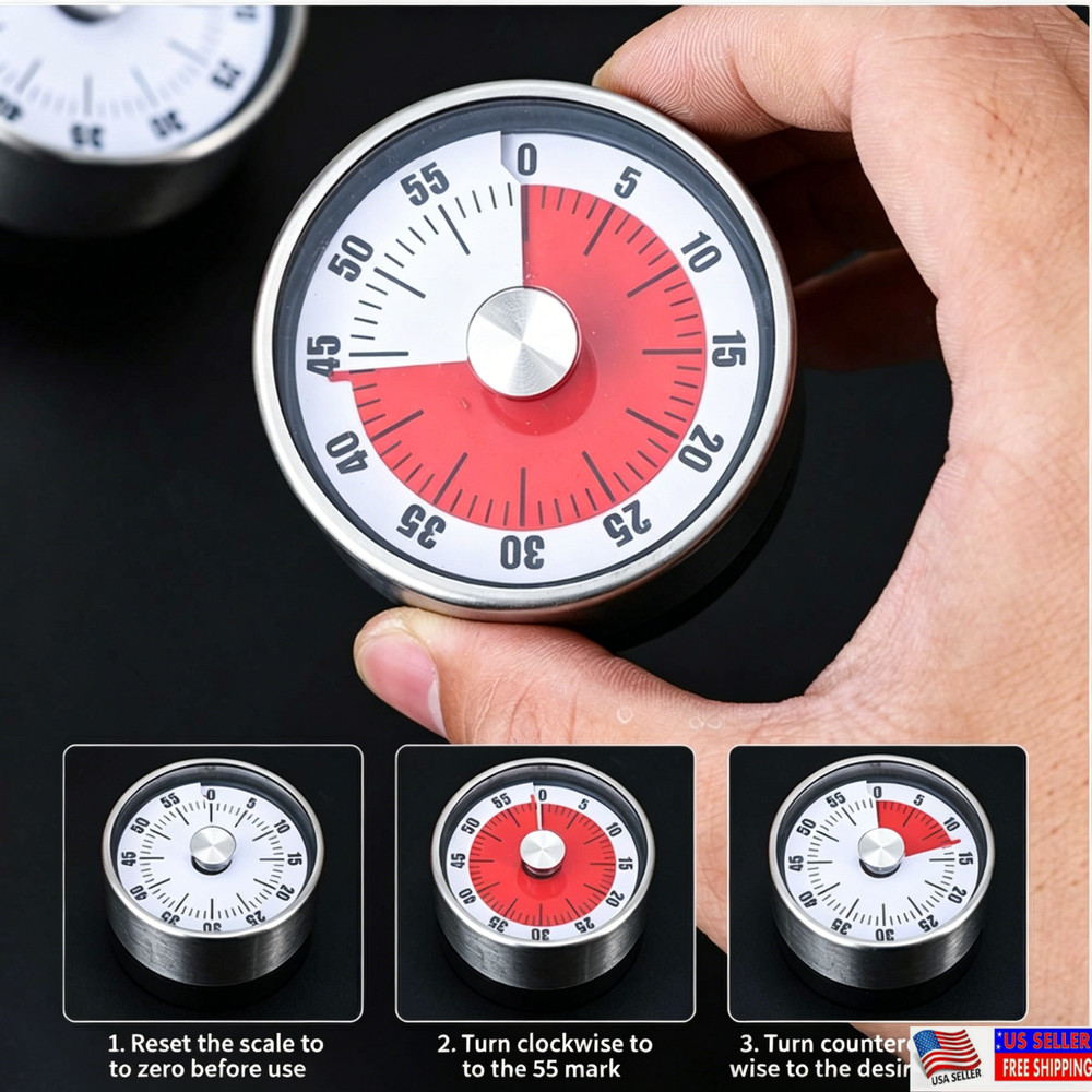 60 Minute Mechanical Countdown Kitchen Timer, Portable Cooking Reminder For Home