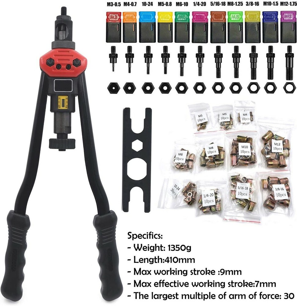 16"Rivet Nut Gun Kit Rivnut Tool Nut Setter Thread Setting Nutsert Tool 1010 Nut