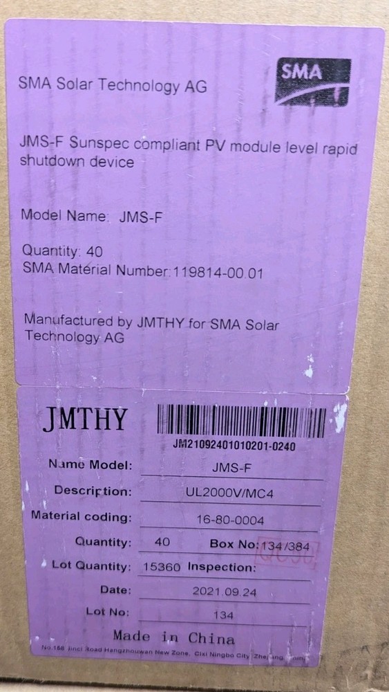 JMS-F Sunspec Compliant PV Module Level Rapid Shutdown Device