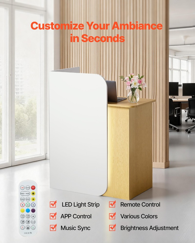 VEVOR Reception Desk 31.5 inch Rectangular Front Counter Table with LED & Drawer