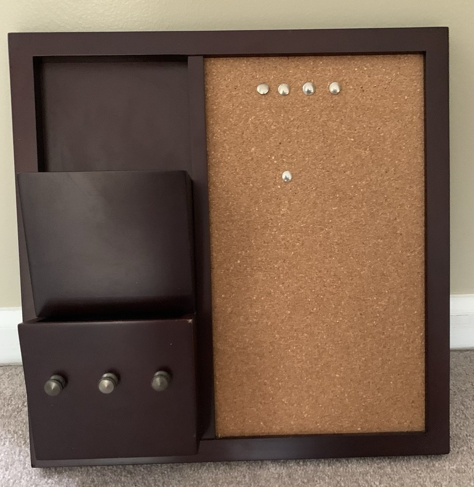 Wood Message Center Bulletin Board Solid Cherry with Mail Organizer & Key Knobs