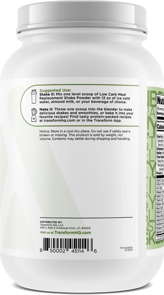 TransformHQ Meal Replacement Shake Powder 28 Servings (Mint Chocolate Chip)