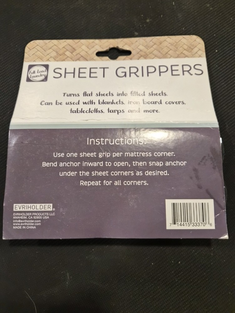 Full Load Laundry Adjustable Bed Sheet Grippers 4 Pack White Elastic Metal