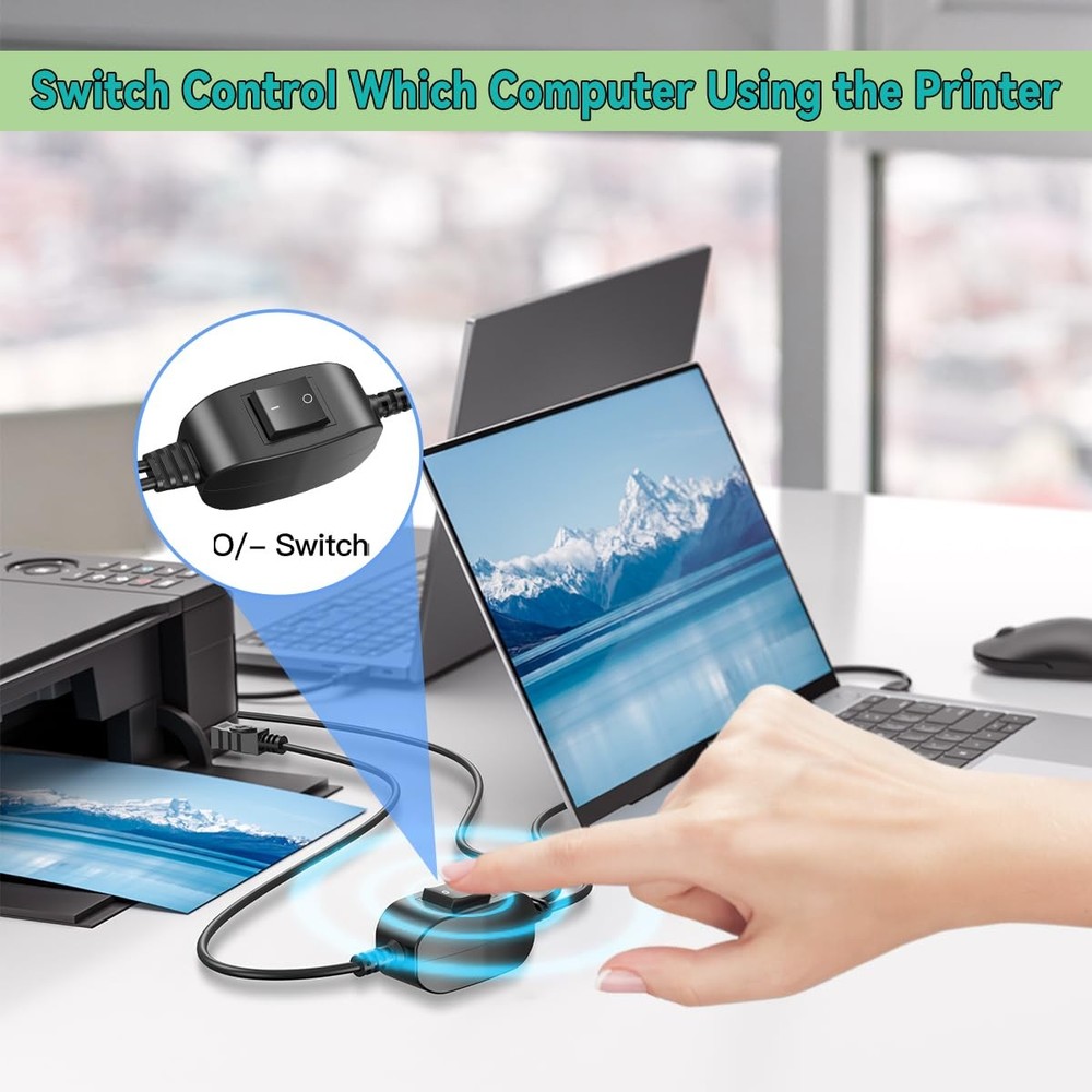 Printer Cable Splitter for Two Computers USB Individual Cable, Black