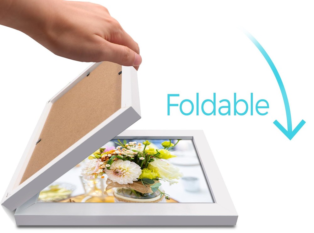 Vertical Horizontal Combo, Double 5x7 White Wood Foldable Picture Frame, Open...
