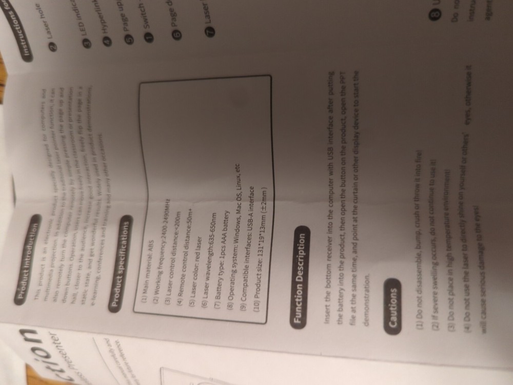 Wireless Presenter Remote with USB Dongle, Clicker, and Laser Pointer