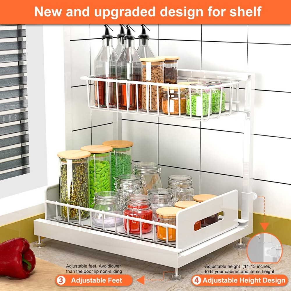 2 Pack Under Sink Organizer, Pull Out Cabinet Organizer 2 Tier Slide Out Sink...
