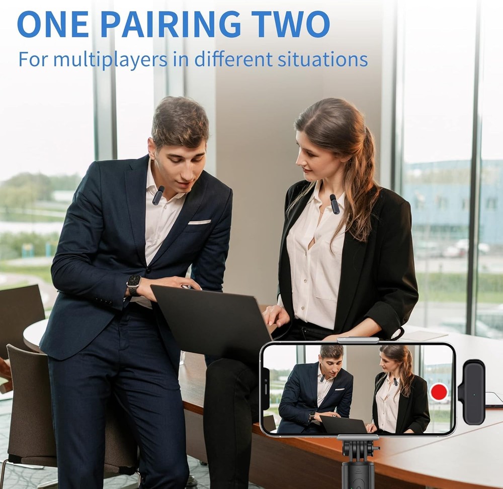 2 Pack Professional Wireless Lavalier Microphone for iPhone Normal, Black