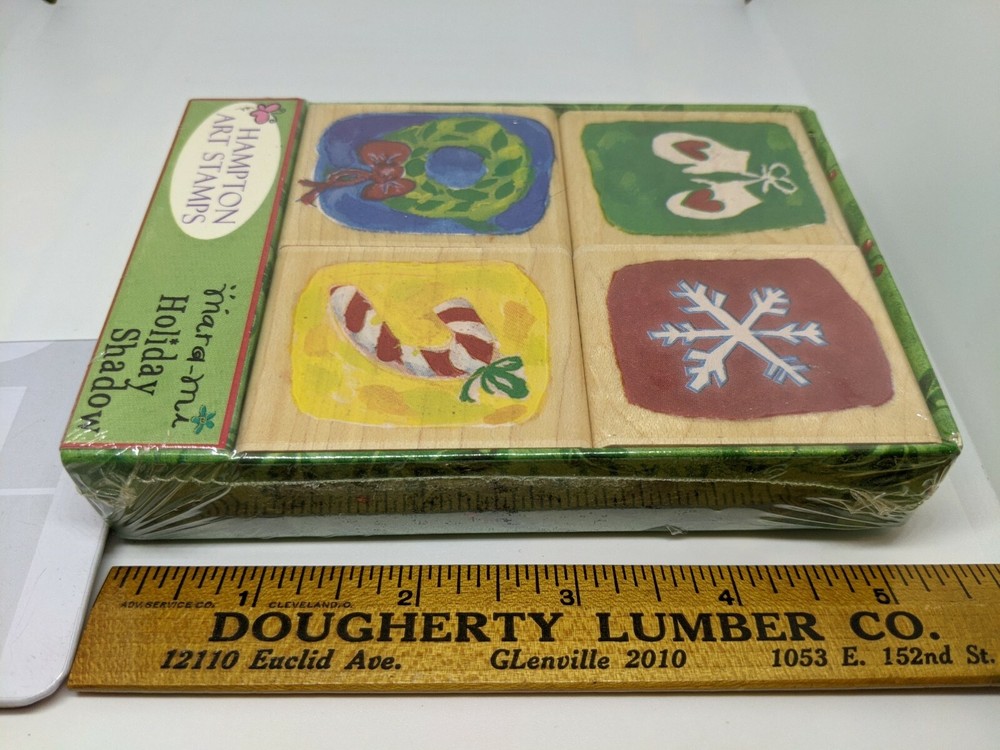 4 Box Set- Wood / Rubber Stamp - Holiday Shadow Set Hampton Arts
