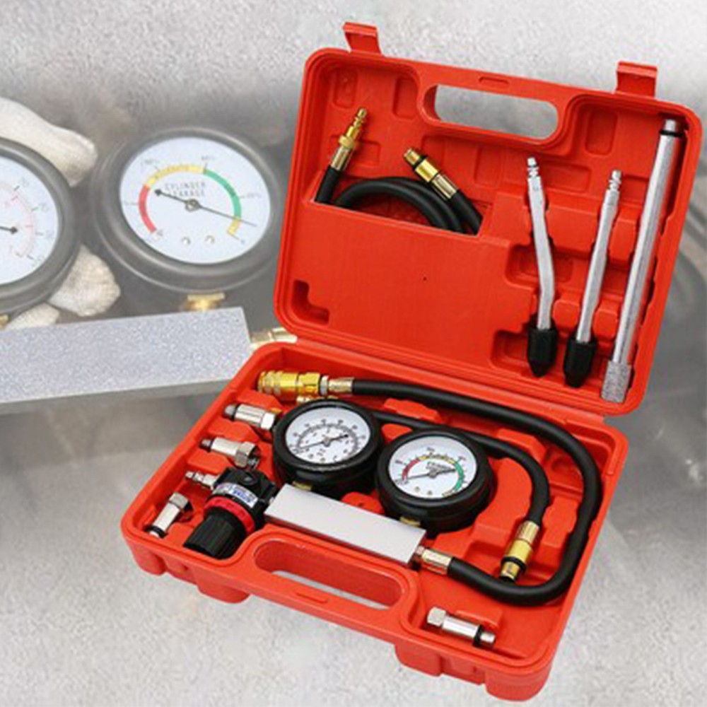 Engine Cylinder Dual Gauge Leakdown Tester kit Diagnostics Tool