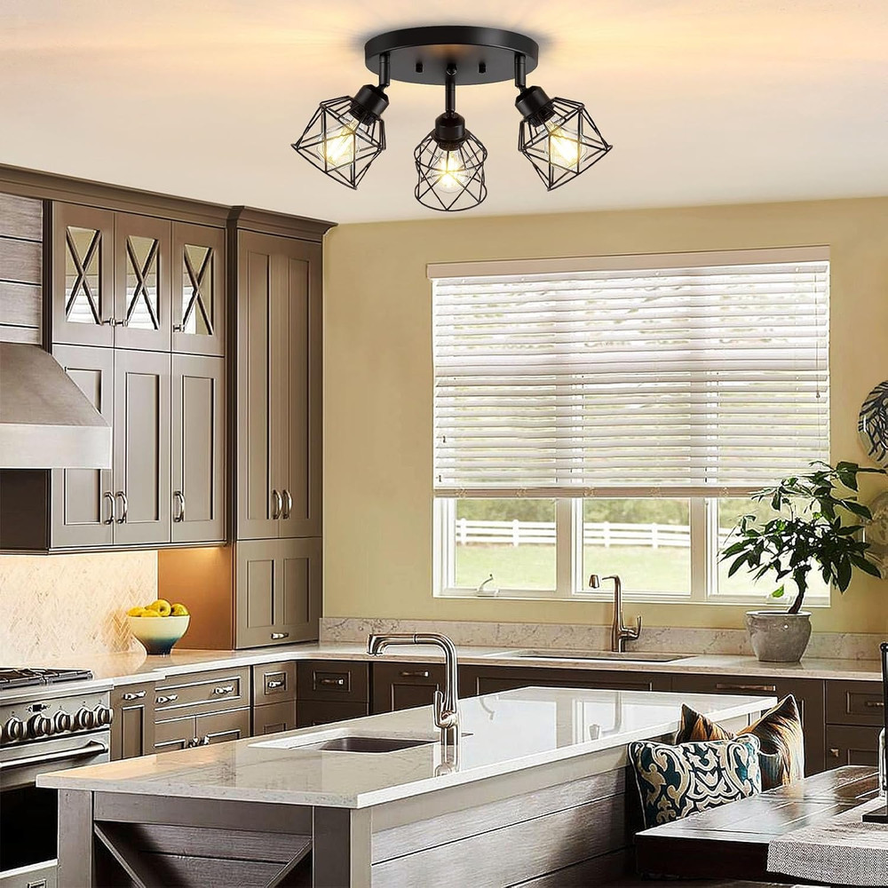 3-Light Kitchen Flush Mount Ceiling Light, Adjustable Multi-Directional Ceili...