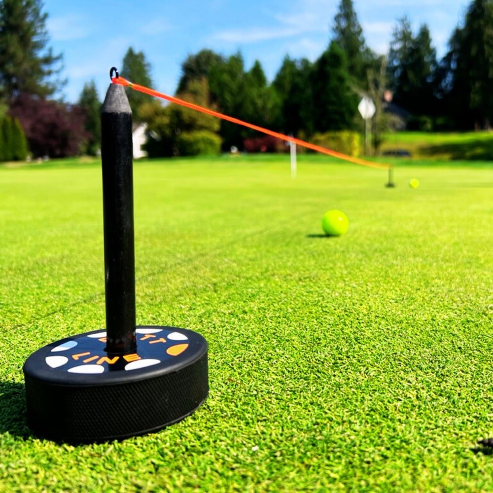 Two-Way Putting Alignment System - Golf Training Aid with Target Pucks & String
