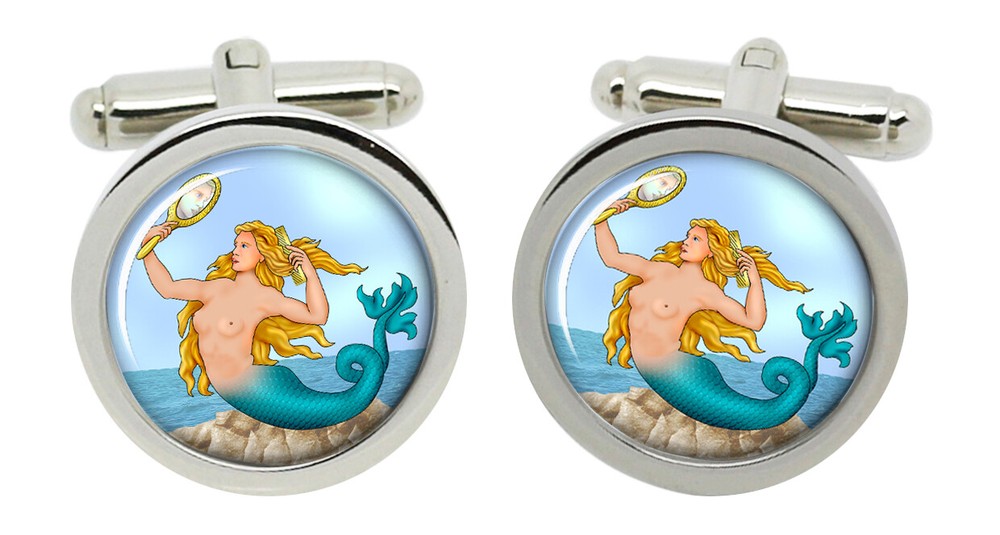 Mermaid Cufflinks in Chrome Box