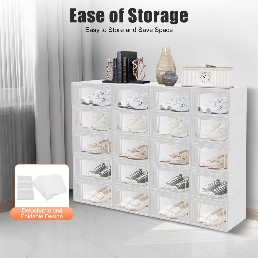 20Pcs Sneaker Display Case Organizer Stackable Shoe Storage Box Durable Plastic